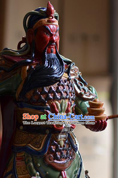 Chinese Guan Yu Status Handmade Ceramic Arts Guan Gong Sculptures Shi Wan Figurine