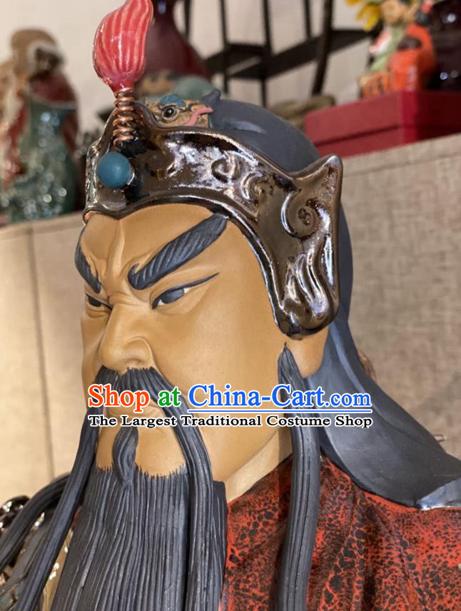 Chinese Handmade Guan Gong Sculptures Shi Wan Ceramic Figurine Guan Yu Porcelain Status Arts