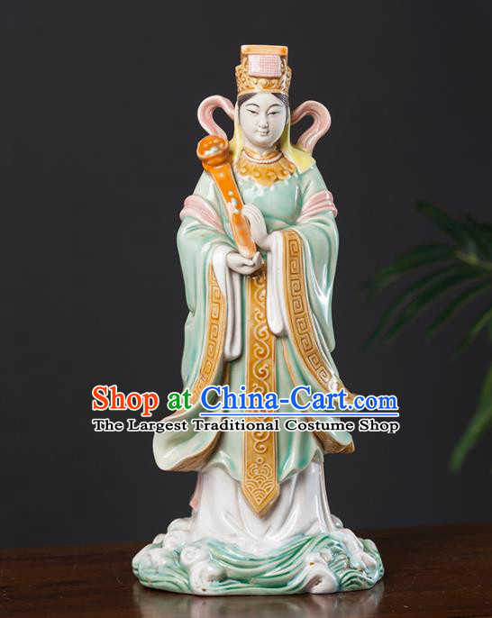 Handmade Shi Wan  Figurine Goddess Ma Zu Statue Meizhou Island Heaven Queen Ceramics Statue Craft