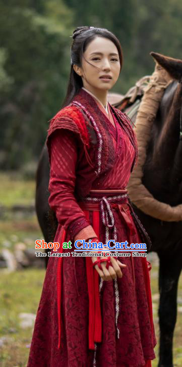 Chinese Ancient Swordswoman Garment Costumes Traditional Martial Arts Red Dress Apparels Wuxia Drama The Legend of Fei Duan Jiuniang Clothing