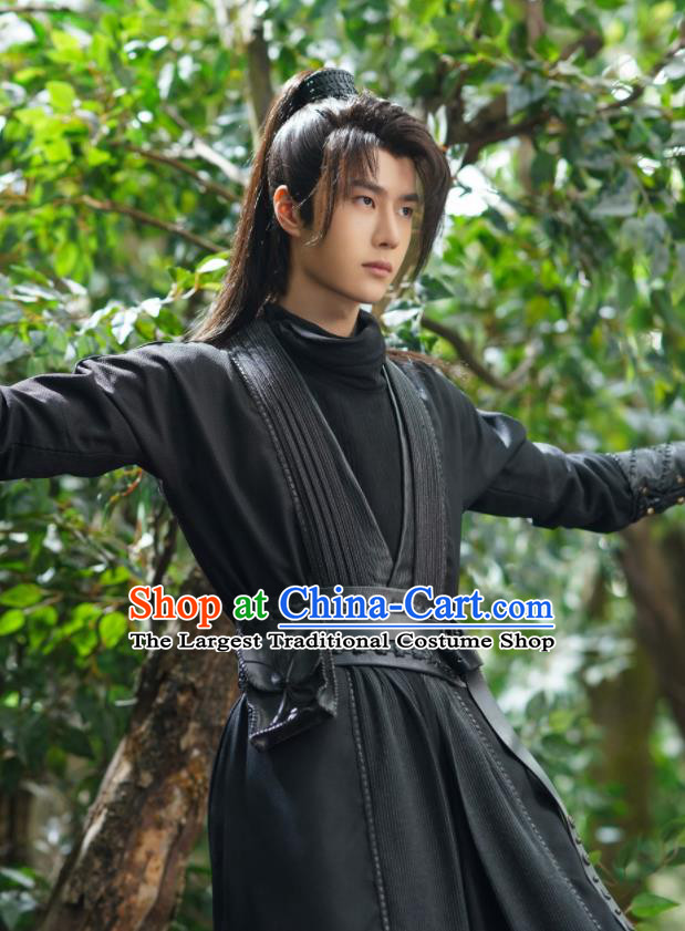 China Ancient Swordsman Garment Costumes Traditional Black Hanfu Apparels Wuxia Drama The Legend of Fei Xie Yun Wang Yibo Clothing