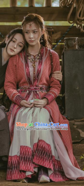 Chinese Ancient Young Lady Garment Costumes Traditional Red Dress Apparels Drama The Long Ballad Mi Mi Gu Li Clothing