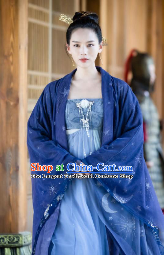 China Ancient Infanta Clothing Drama The Romance of Tiger and Rose Chen Chuchu Garment Costumes Traditional Blue Hanfu Dresses