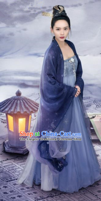 China Ancient Infanta Clothing Drama The Romance of Tiger and Rose Chen Chuchu Garment Costumes Traditional Blue Hanfu Dresses