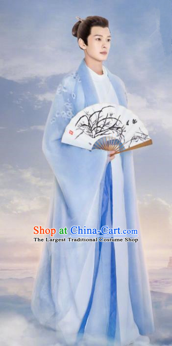 China Ancient Childe Garment Traditional Wuxia Drama Costumes The Romance of Tiger and Rose Peong Heng Blue Clothing