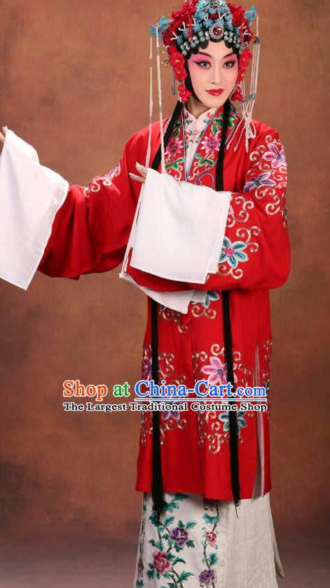 China Beijing Opera Ha Tan Costume Peking Opera Actress Red Outer Garment Traditional Water Sleeve Cape