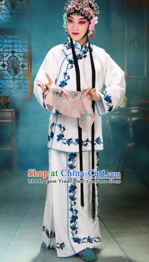 China Traditional Opera Young Lady Clothing Beijing Opera Ha Tan Costume Peking Opera Actress White Garment Outfits