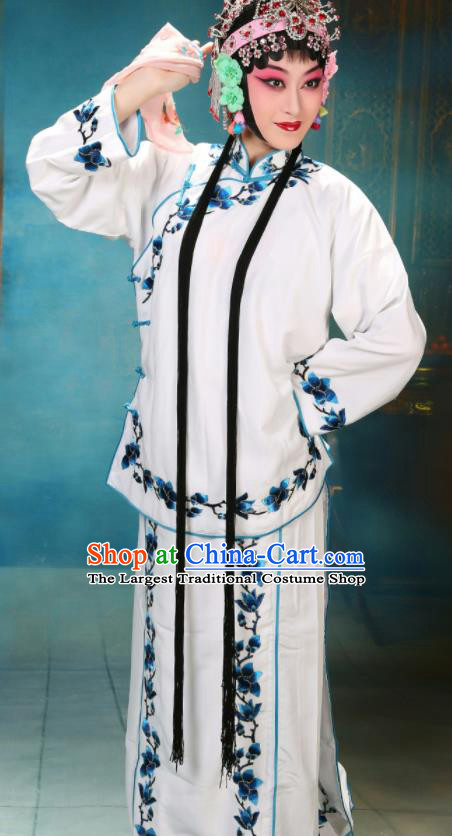 China Traditional Opera Young Lady Clothing Beijing Opera Ha Tan Costume Peking Opera Actress White Garment Outfits