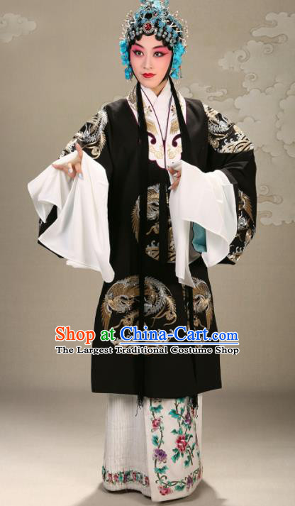 China Peking Opera Hua Tan Black Phoenix Coat Garment Traditional Opera Empress Clothing Beijing Opera Diva Outer Costume