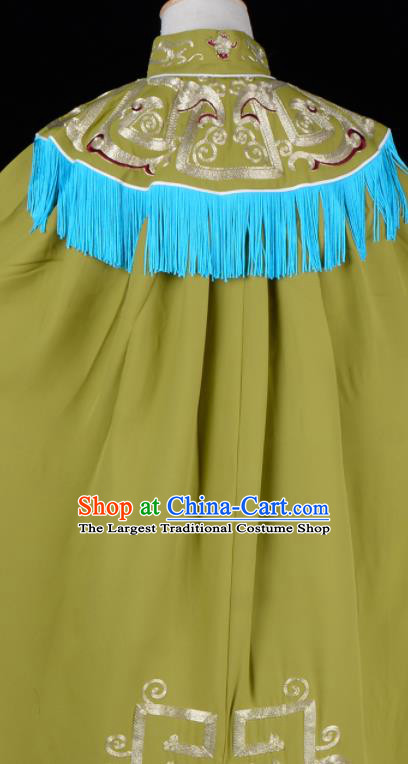 China Traditional Opera Embroidered Olive Green Cape Clothing Beijing Opera Lao Dan Costume Peking Opera Pantaloon Mantle Garment