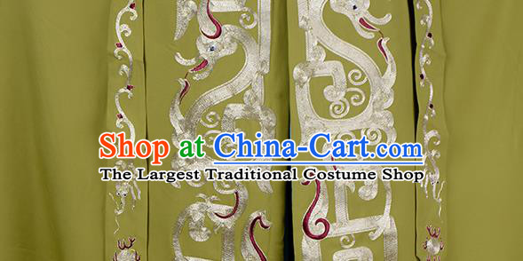 China Traditional Opera Embroidered Olive Green Cape Clothing Beijing Opera Lao Dan Costume Peking Opera Pantaloon Mantle Garment