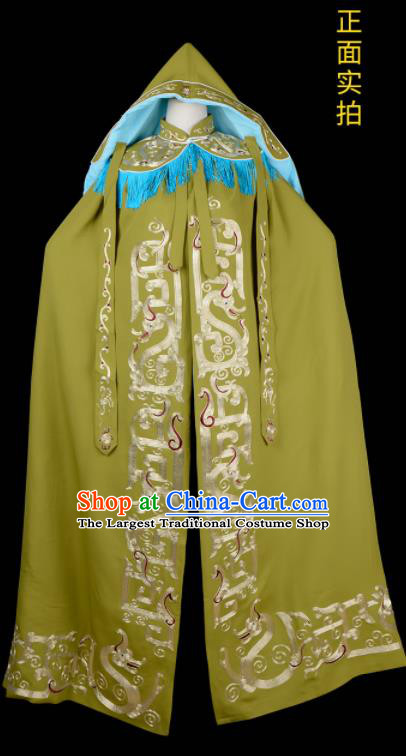 China Traditional Opera Embroidered Olive Green Cape Clothing Beijing Opera Lao Dan Costume Peking Opera Pantaloon Mantle Garment
