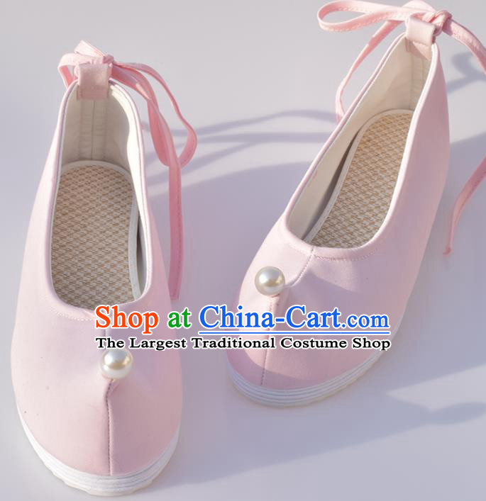 China Traditional Hanfu Shoes Ancient Princess Pink Shoes National Women Bow Shoes