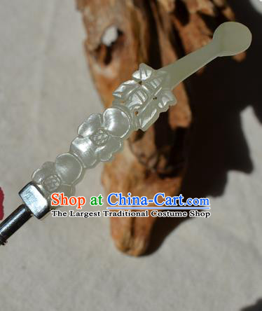 Chinese Traditional Qing Dynasty Jade Hairpin Ancient Empress Silver Hair Stick