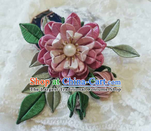 Chinese Traditional Hairpin Hanfu Hair Accessories Ancient Princess Pink Silk Peony Hair Stick