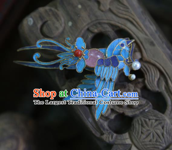 China Handmade Tourmaline Brooch Accessories Traditional Ancient Qing Dynasty Cloisonne Bird Jewelry