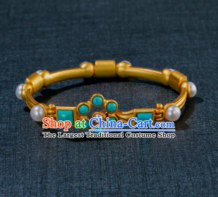 China Ancient Tang Dynasty Princess Bracelet Jewelry Traditional Handmade Hanfu Accessories Golden Bangle