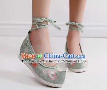 China Embroidered Phoenix Green Shoes Hanfu Bow Shoes Traditional Pearls Shoes Handmade National Shoes