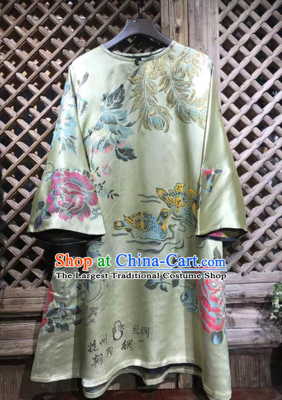 China Traditional Light Green Silk Shirt Tang Suit Costume National Upper Outer Garment