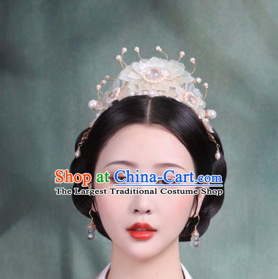 Chinese Handmade Song Dynasty Flowers Chaplet Traditional Hanfu Hair Accessories Ancient Imperial Consort Hair Crown