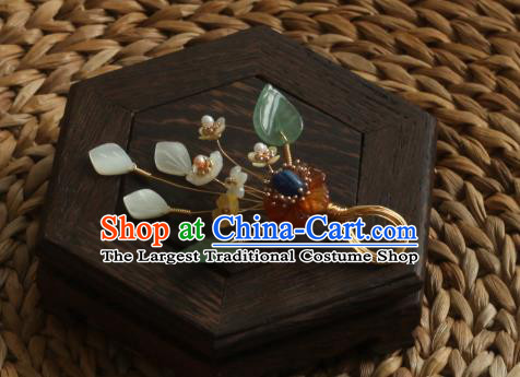 Chinese Handmade Agate Plum Hairpin Traditional Hanfu Hair Accessories Ancient Princess Shell Flowers Hair Stick
