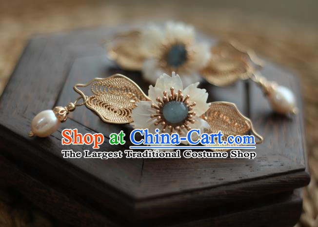 Chinese Handmade Hair Claw Traditional Hanfu Hair Accessories Ancient Princess Golden Leaf Hair Claw
