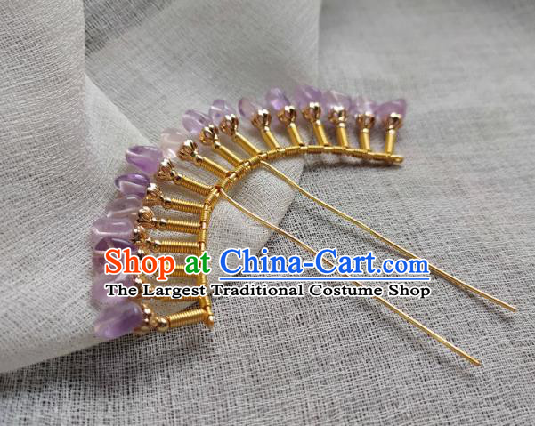 Chinese Handmade Amethyst Hairpin Traditional Ming Dynasty Hanfu Hair Accessories Ancient Princess Hair Comb