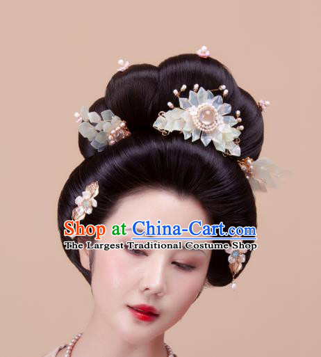 Chinese Handmade Jade Hair Crown Traditional Tang Dynasty Hanfu Hair Accessories Ancient Imperial Consort Pearls Hairpin