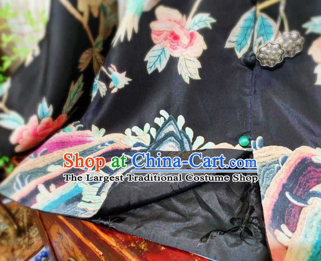 China Traditional Black Silk Coat Tang Suit Upper Outer Garment Clothing National Printing Phoenix Jacket