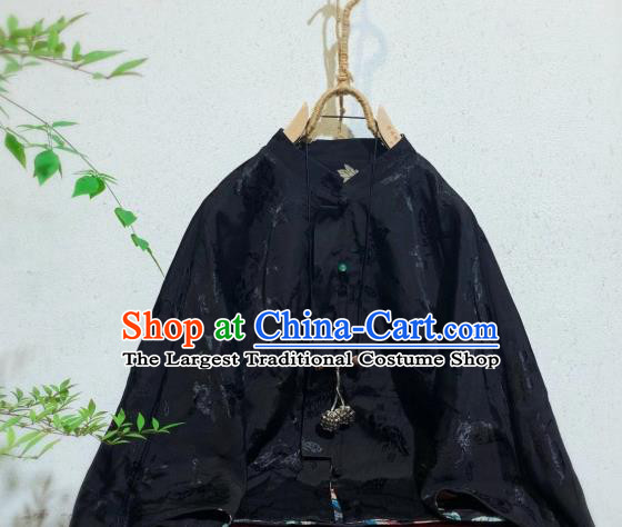 China Traditional Black Silk Coat Tang Suit Upper Outer Garment Clothing National Printing Phoenix Jacket