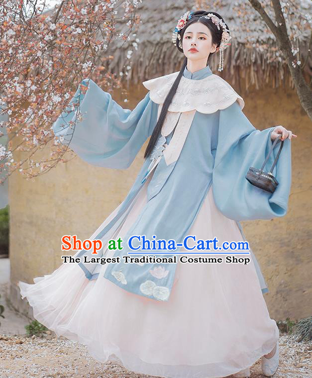 China Ancient Ming Dynasty Court Beauty Hanfu Dress Clothing Complete Set