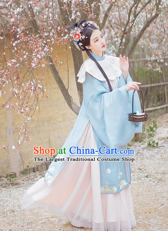 China Ancient Ming Dynasty Court Beauty Hanfu Dress Clothing Complete Set