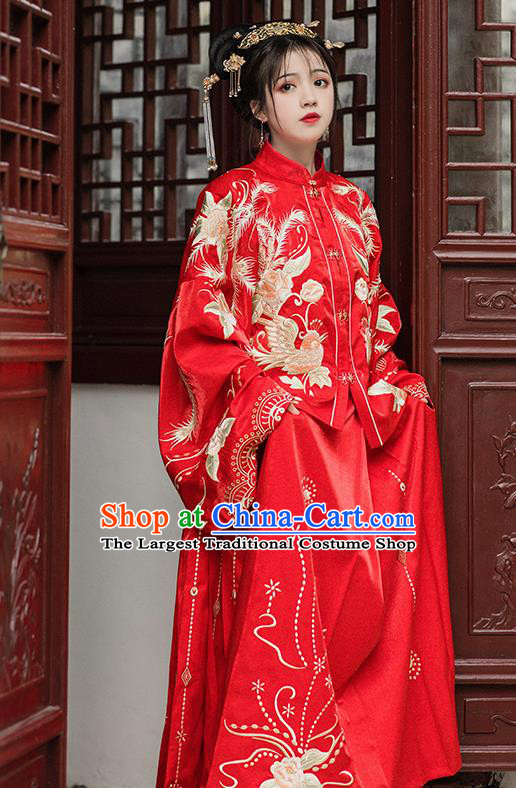 China Traditional Ming Dynasty Wedding Red Hanfu Dress Ancient Bride Historical Clothing for Women