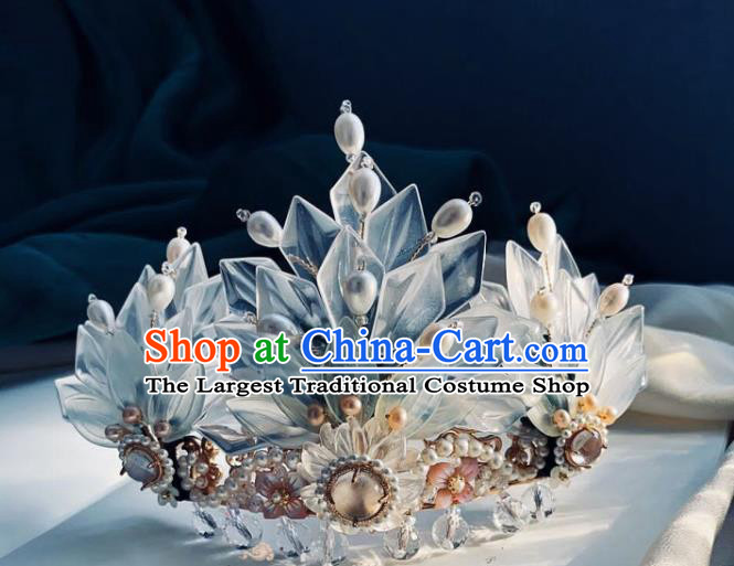 Chinese Handmade Shell Hairpin Traditional Ming Dynasty Princess Pearls Hair Crown