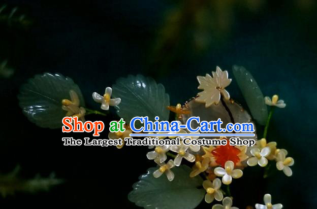 Chinese Handmade Osmanthus Hairpin Traditional Song Dynasty Princess Jade Hair Stick