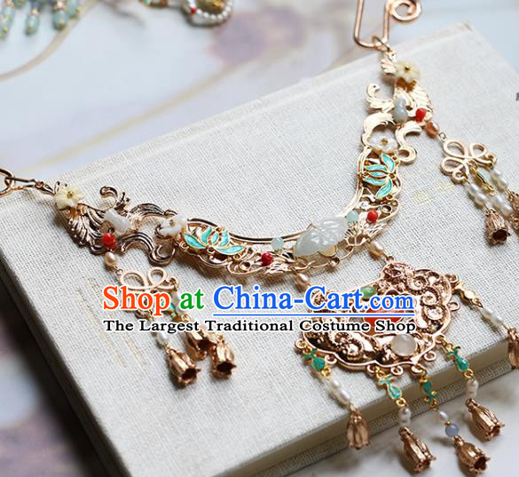 China Traditional Hanfu Longevity Lock Accessories Handmade Golden Tassel Necklet Jewelry