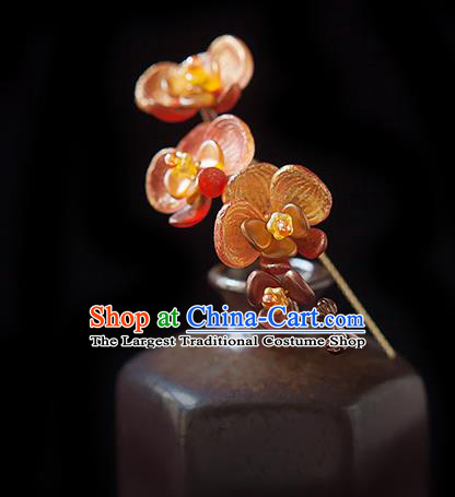 Chinese Handmade Red Phalaenopsis Hair Stick Traditional Ming Dynasty Princess Flowers Hairpin