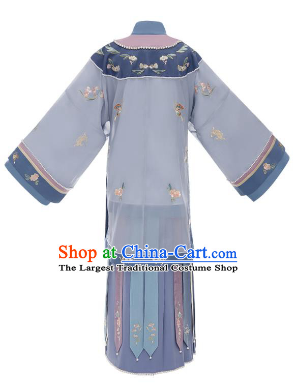 China Ancient Landlord Consort Blue Dress Garment Traditional Qing Dynasty Rich Female Clothing
