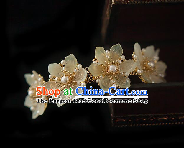 Chinese Handmade Epiphyllum Hair Crown Traditional Ming Dynasty Princess Pearls Hairpin