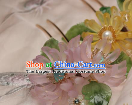 Chinese Handmade Hair Stick Traditional Ancient Princess Pink Chrysanthemum Hairpin
