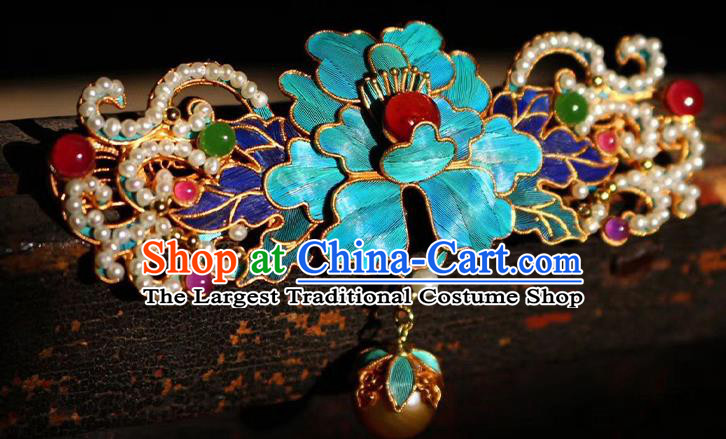 China Traditional Qing Dynasty Cloisonne Peony Necklace Accessories Handmade Necklet Pendant Jewelry