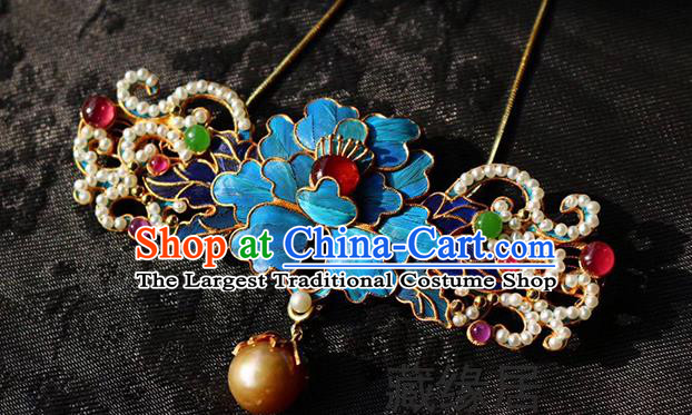 China Traditional Qing Dynasty Cloisonne Peony Necklace Accessories Handmade Necklet Pendant Jewelry