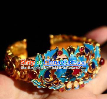 China Handmade Golden Bracelet Jewelry Traditional Qing Dynasty Garnet Bangle Accessories