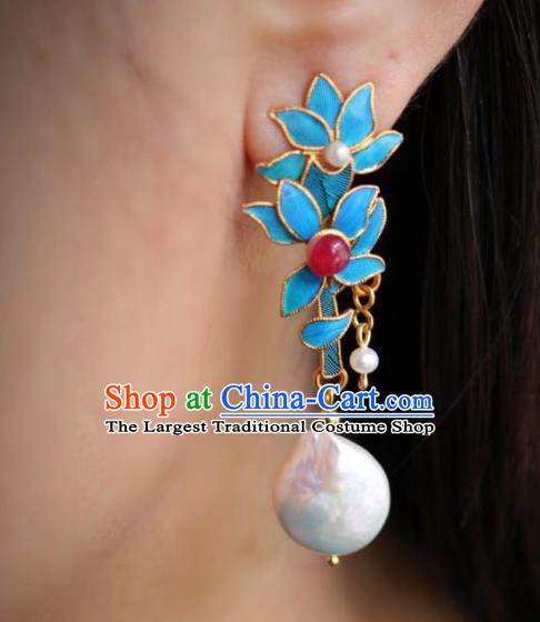 China Classical Bamboo Leaf Ear Jewelry Traditional Cheongsam Tourmaline Pearl Earrings