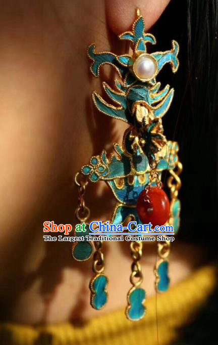 China Classical Agate Peace Buckle Ear Jewelry Traditional Cheongsam Pearls Earrings