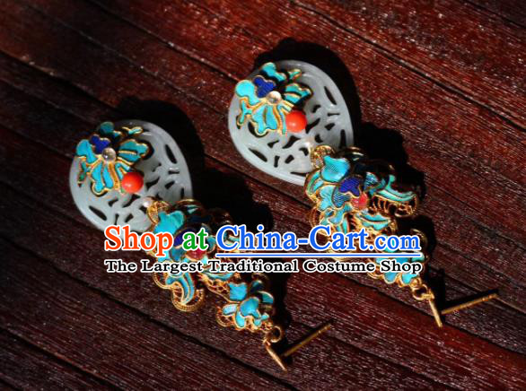 China Classical Blueing Ear Jewelry Traditional Cheongsam White Jade Earrings