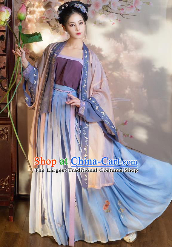 Traditional China Song Dynasty Historical Costumes Ancient Royal Princess Lilac Hanfu Dress Garment