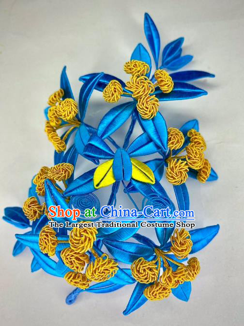 China Traditional Qing Dynasty Blue Silk Leaf Hairpin Ancient Empress Hair Comb
