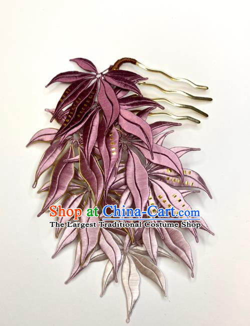 China Ancient Imperial Consort Hair Comb Traditional Qing Dynasty Lilac Maple Leaf Hairpin