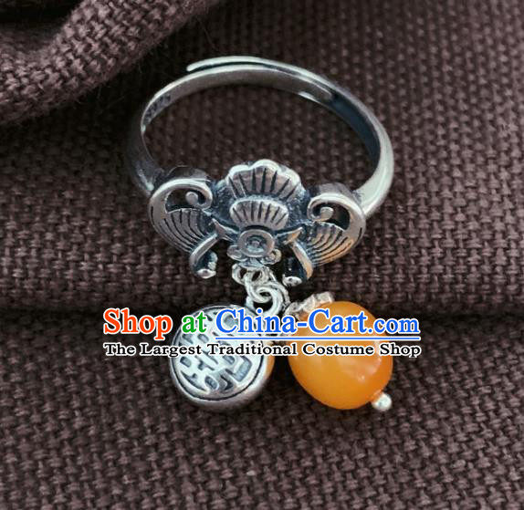 Chinese Handmade Ethnic Ceregat Ring National Silver Carving Bat Circlet Jewelry